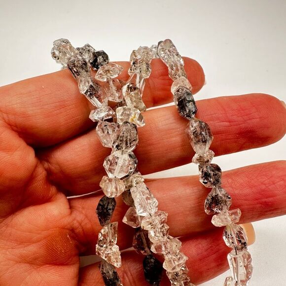 24" of all Herkimer Diamond quartz chip necklace with 925 sterling silver clasp! - Picture 3 of 11